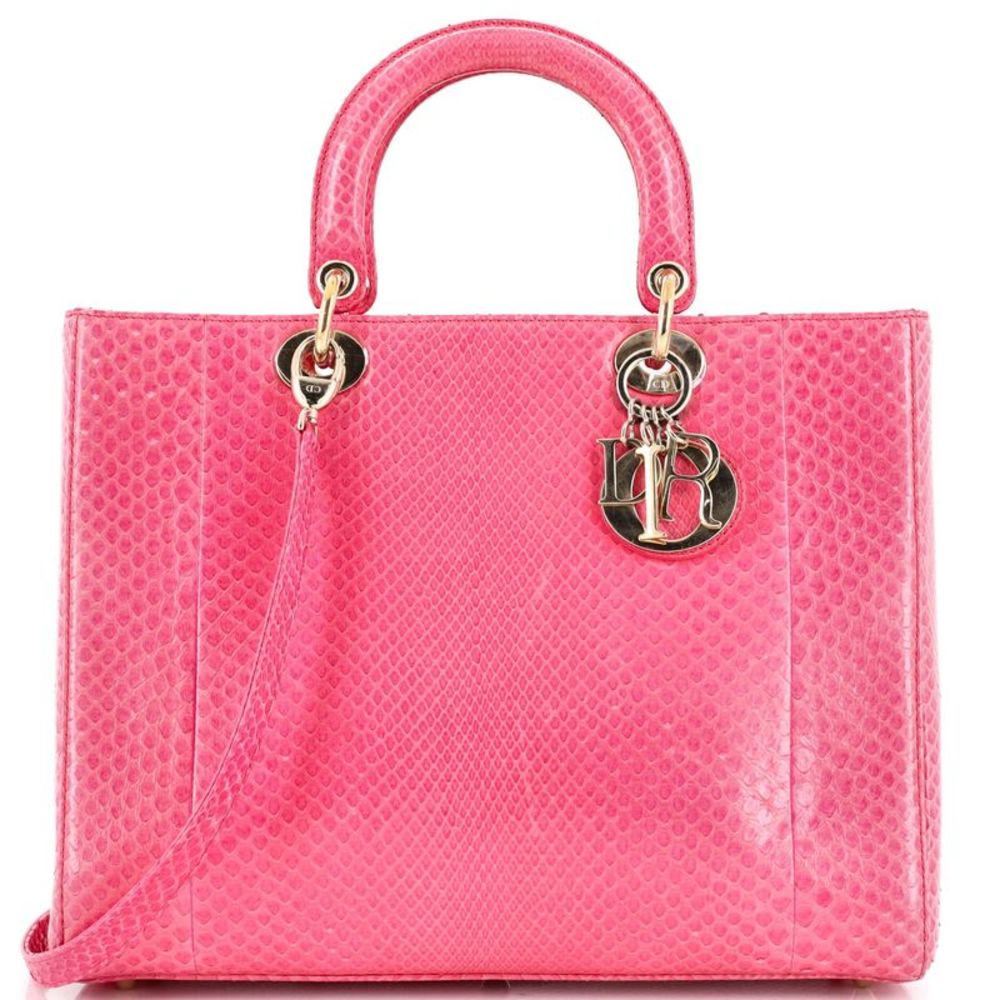 Christian Dior Lady Dior Bag Python Large Pink - Gem